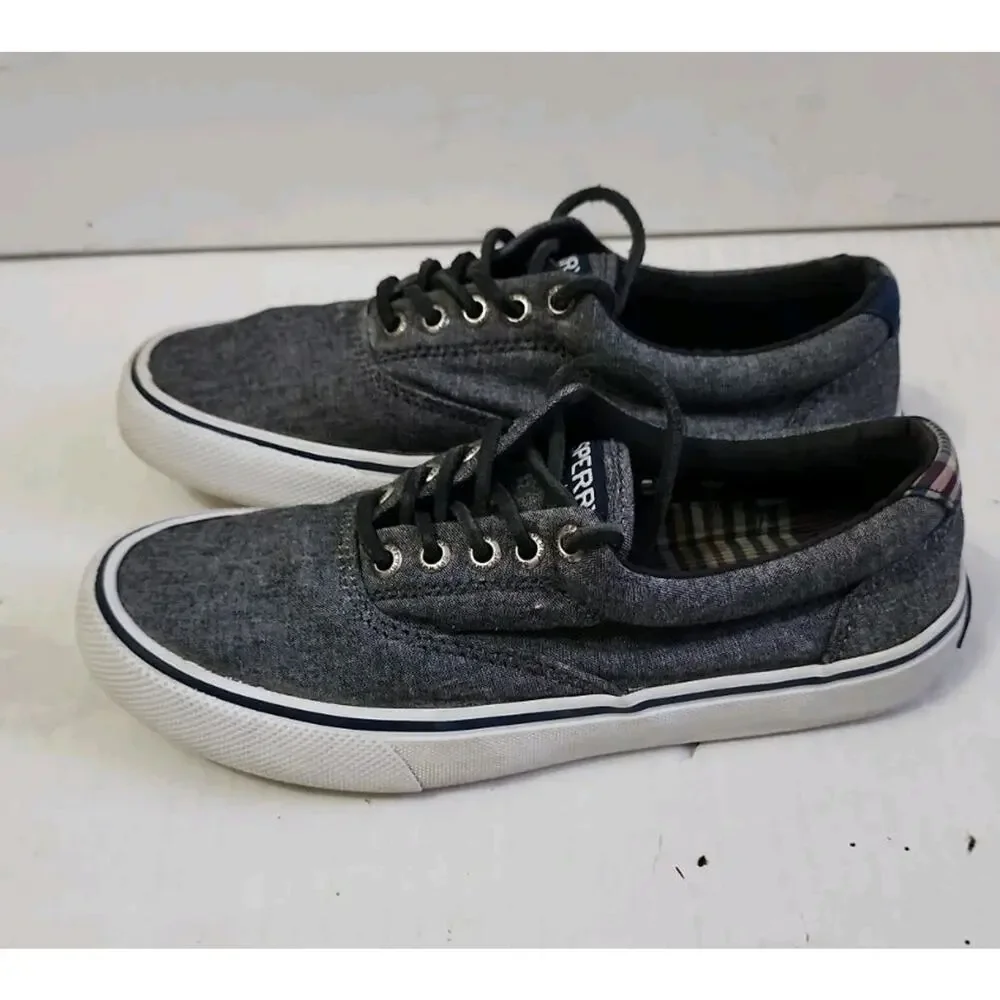 Sperry Top Sider Shoes Mens 5.5 Halyard Sneakers Gray Canvas Low Top STS22961